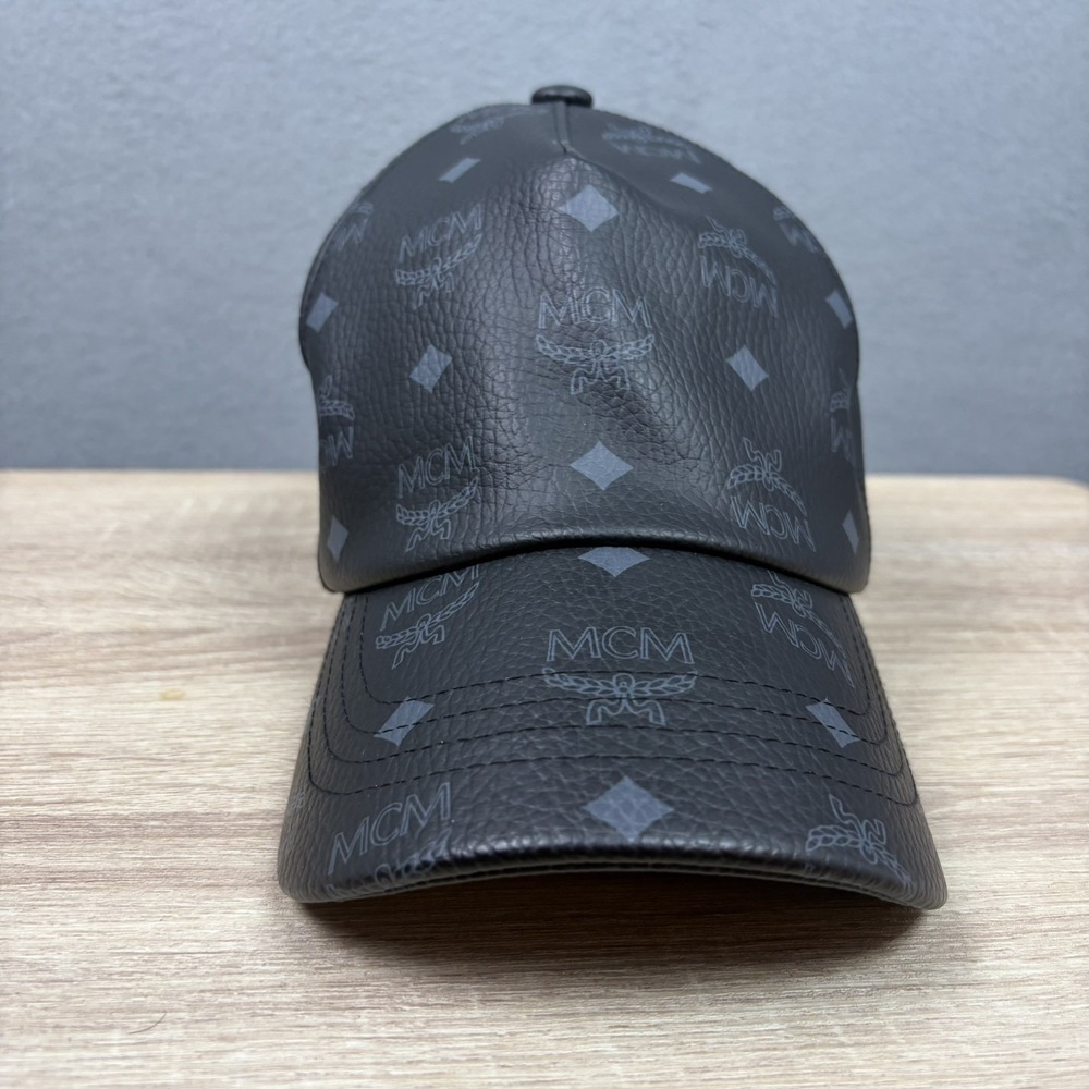 MCM Hat Visetos Black Monogram Logo Baseball Cap Strap Back Designer Korea